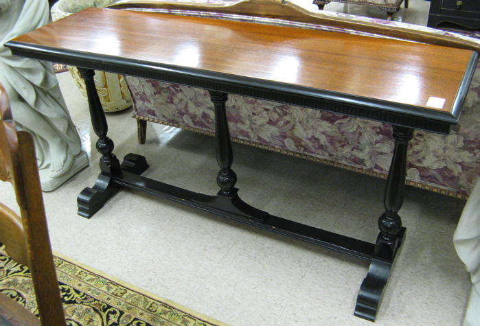 Appraisal: A PARCEL-EBONIZED MAHOGANY SOFA TABLE American c 's The long