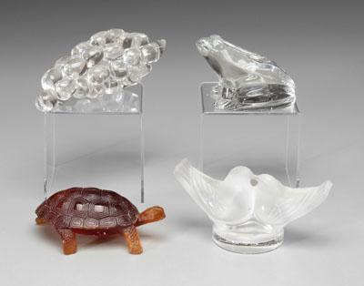 Appraisal: Four pieces art glass joined pair doves marked quot Lalique