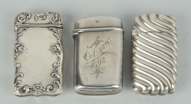 Appraisal: Lot Of Sterling Silver Match Safes Or Vestas All three