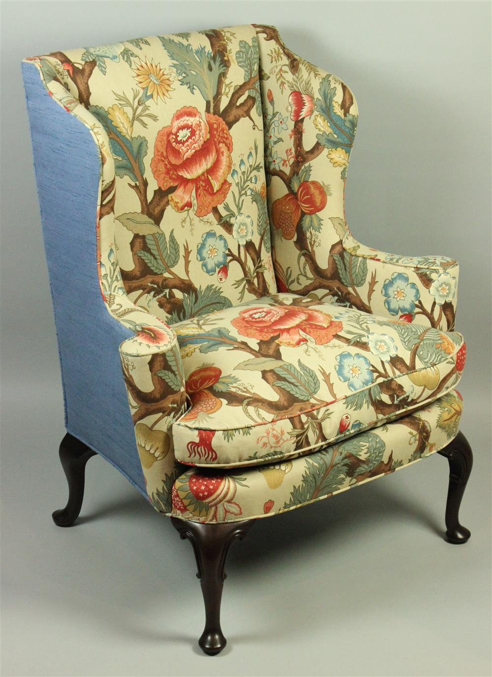 Appraisal: QUEEN ANNE STYLE CARVED MAHOGANY WING CHAIR having a straight