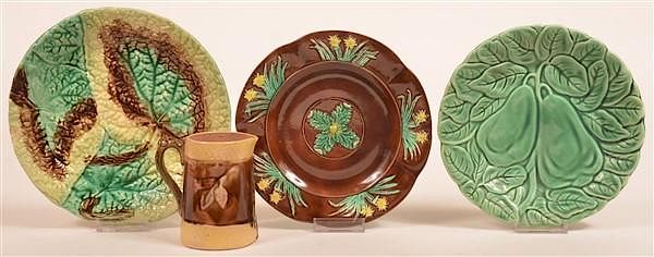 Appraisal: Four Various Pieces of Majolica Pottery Four Various Pieces of