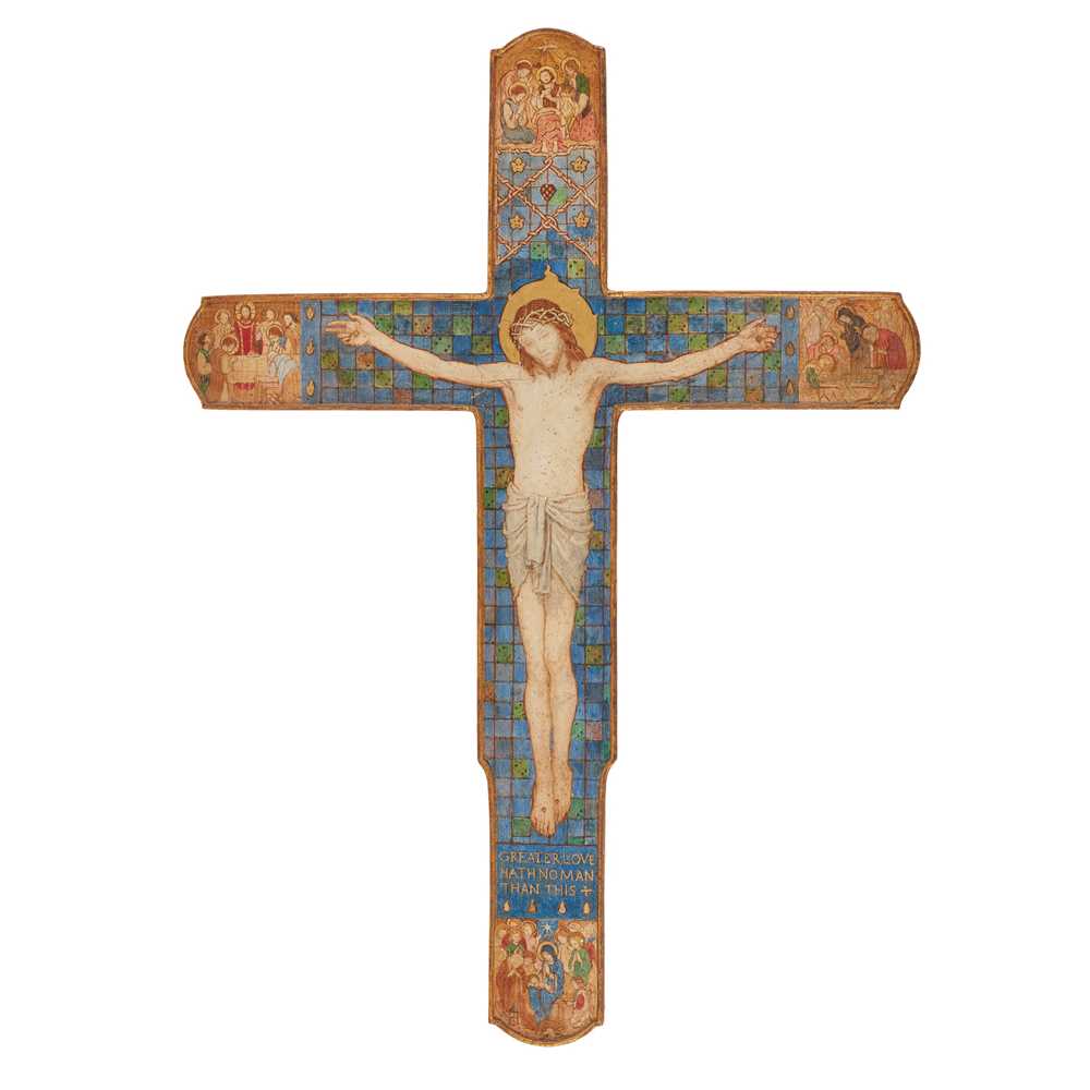 Appraisal: MINNIE DIBDIN SPOONER - ARTS CRAFTS CRUCIFIX CIRCA painted and