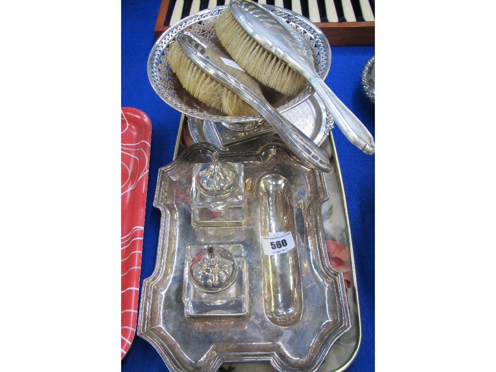 Appraisal: Lot comprising EP inkstand card tray comport and pair of