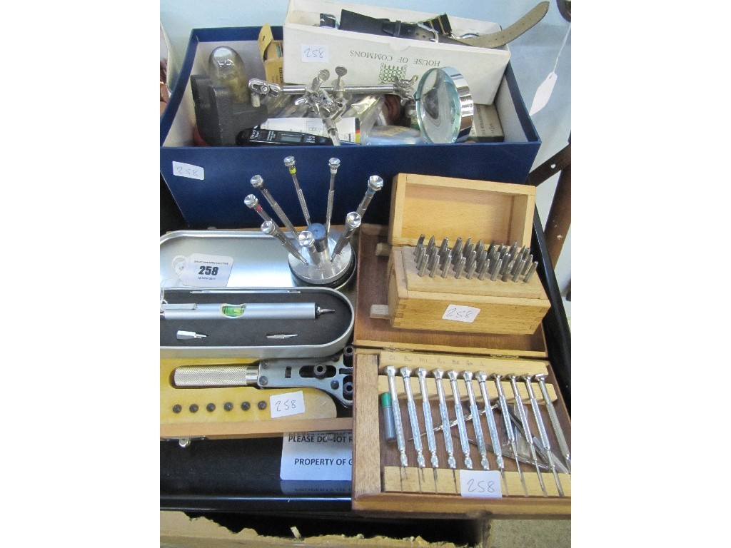 Appraisal: Lot comprising assorted watch repairer's tools and instruments with two