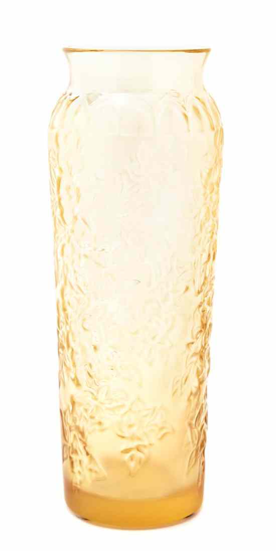 Appraisal: A Lalique Amber Glass Vase of tapering cylindrical form with