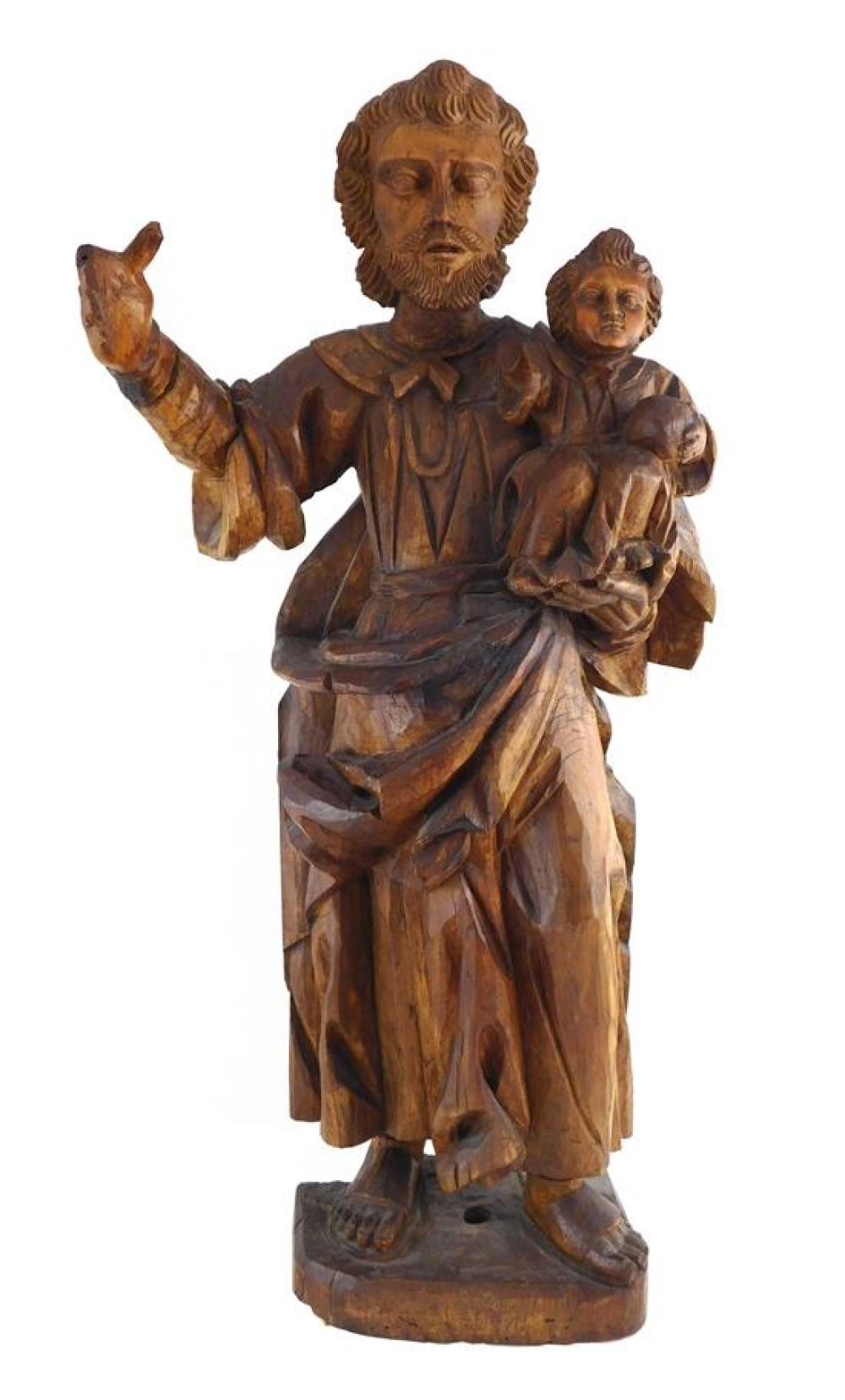 Appraisal: Wooden carved saint sculpture Continental th C depicts St Christopher