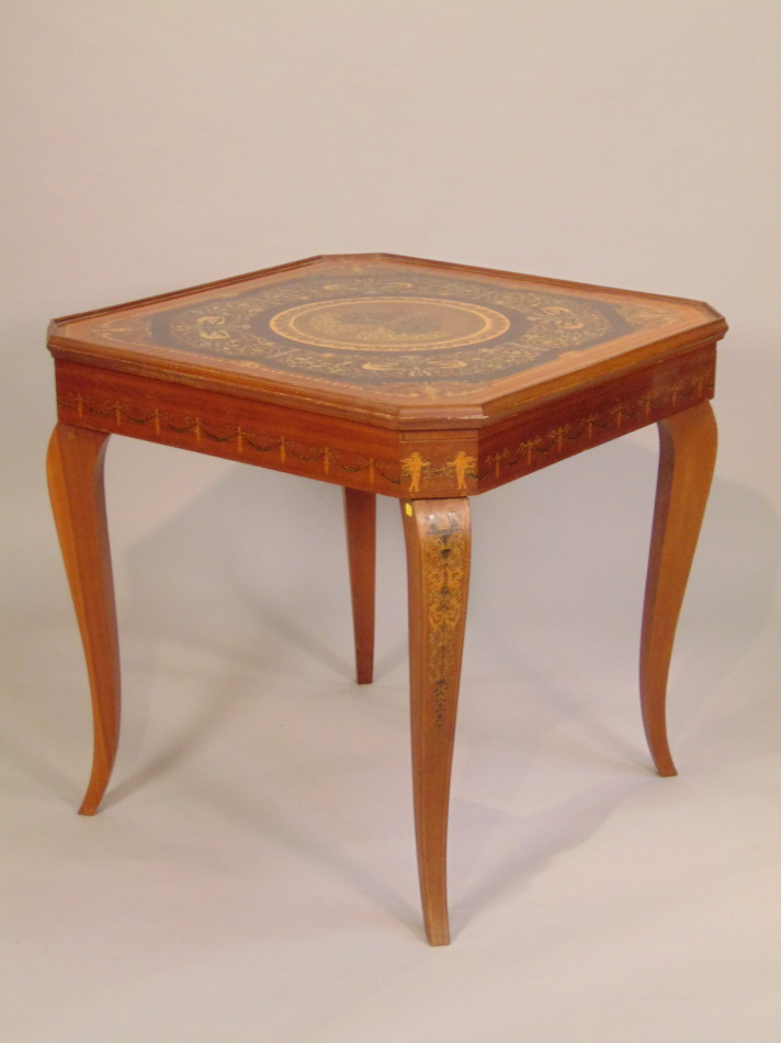 Appraisal: An Italian mahogany and marquetry gaming table the canted square