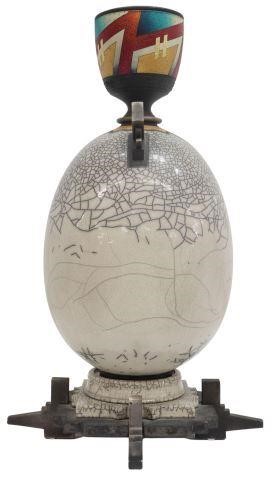 Appraisal: Contemporary studio raku glazed ceramic vessel on stand signed at