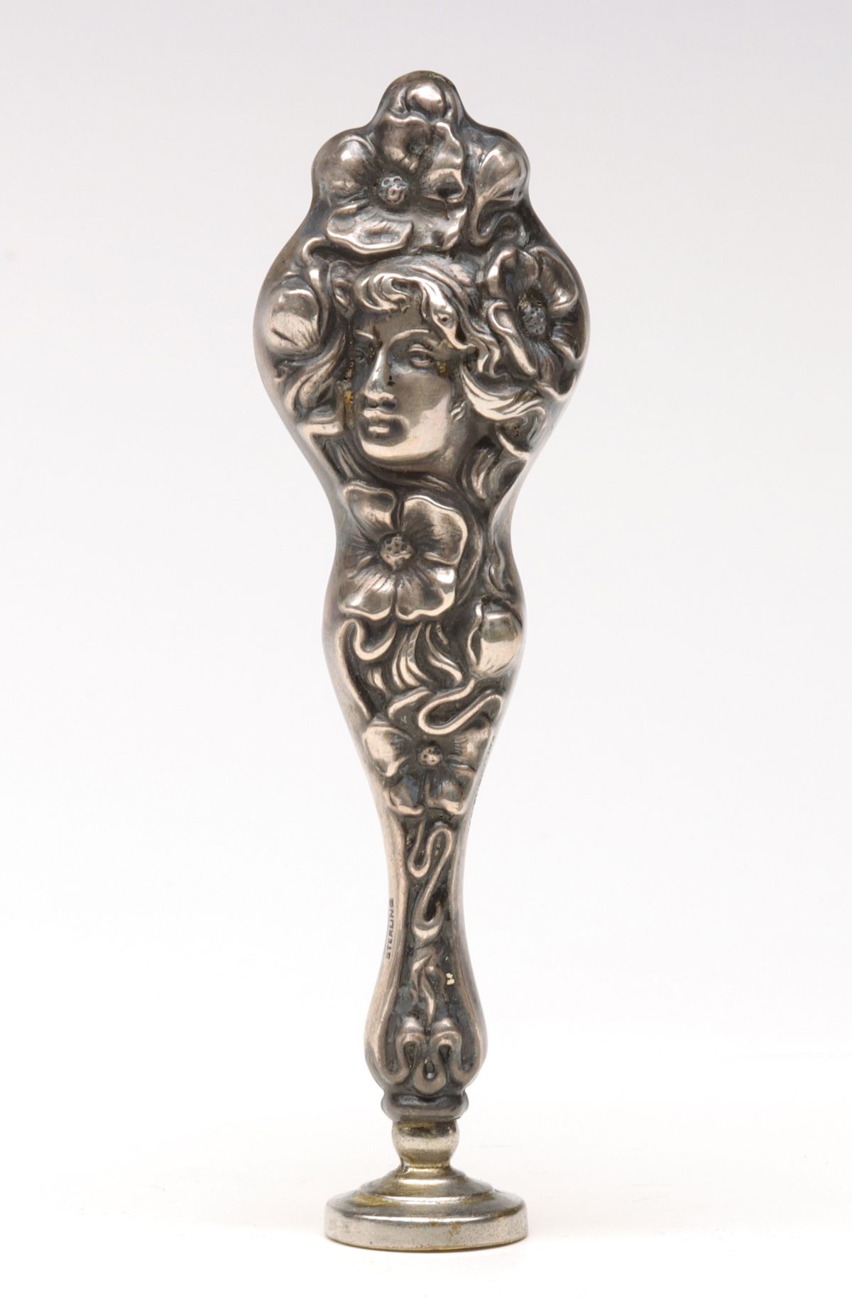 Appraisal: AN ART NOUVEAU STERLING SILVER WAX SEAL WITH LADYThe circa