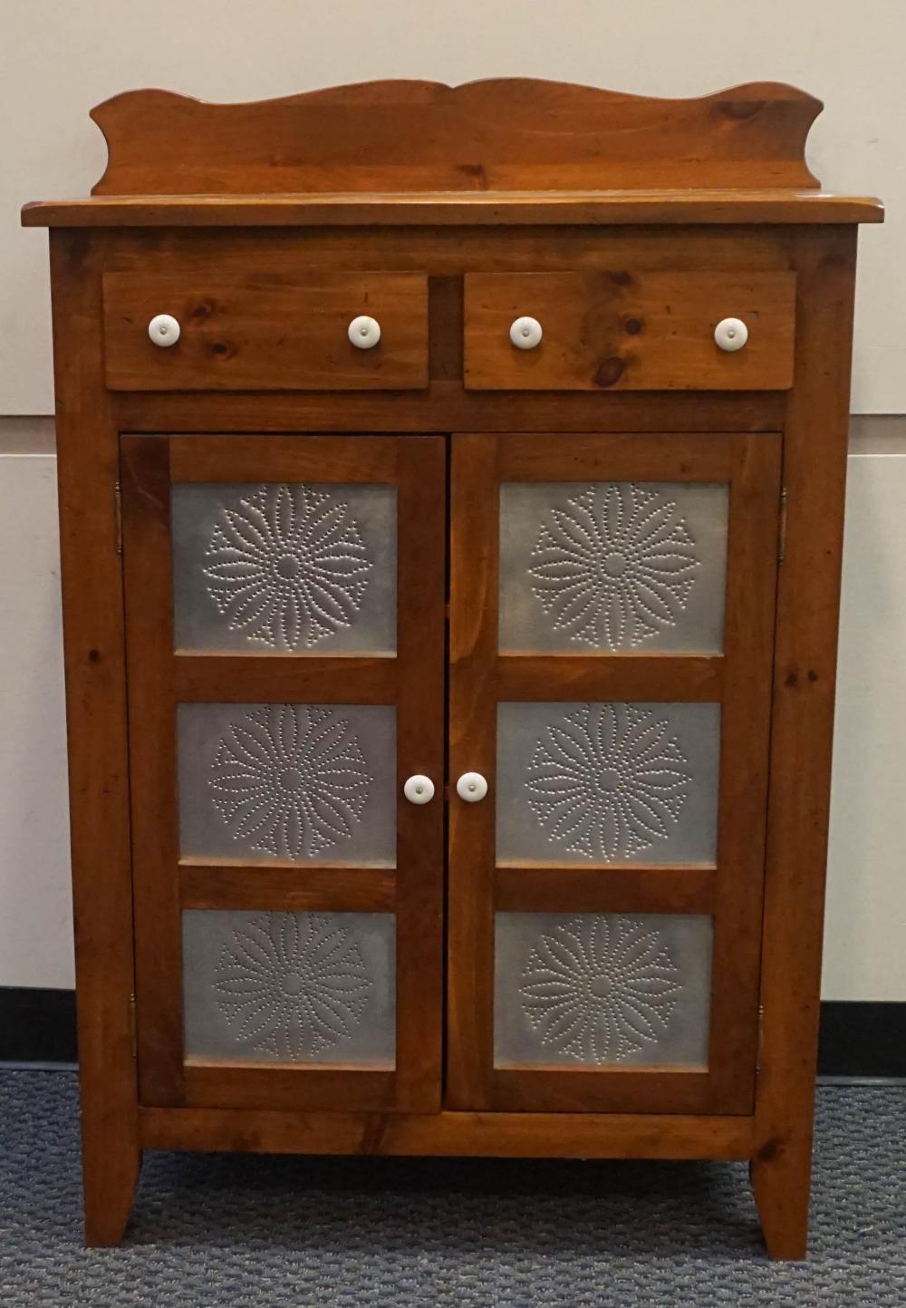 Appraisal: EARLY AMERICAN STYLE STAINED PINE AND PIERCED TIN PIE SAFE