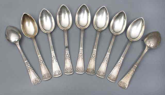 Appraisal: A SET OF EIGHT POLISH SILVER TEASPOONS with reeded and