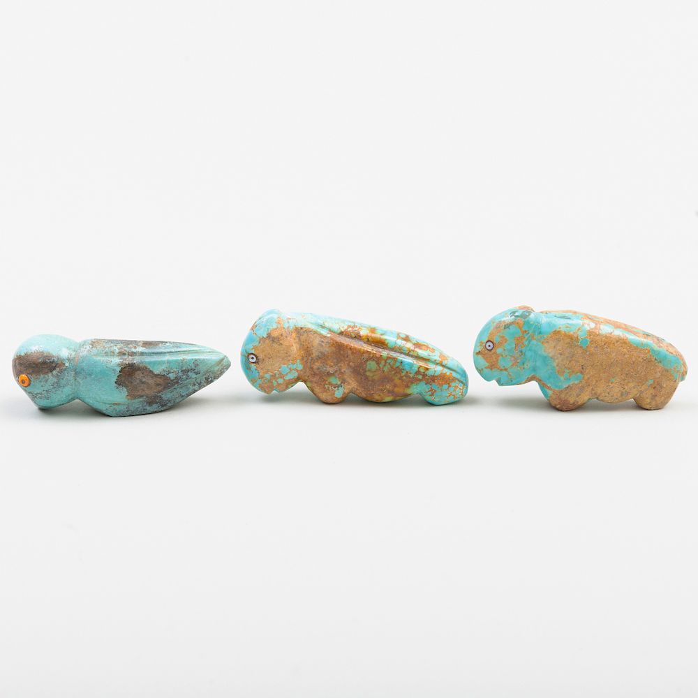 Appraisal: Group of Three Zuni Turquoise Fetishes of a Wolf a