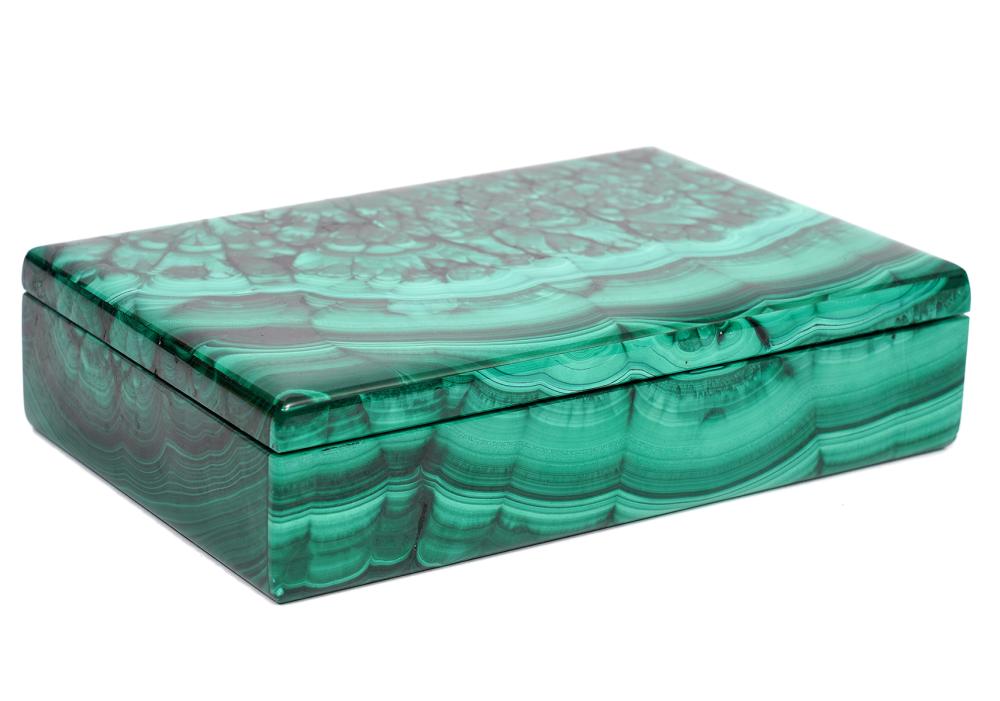 Appraisal: MALACHITE AND MARBLE LIDDED CASKETMalachite and marble casket with hinged