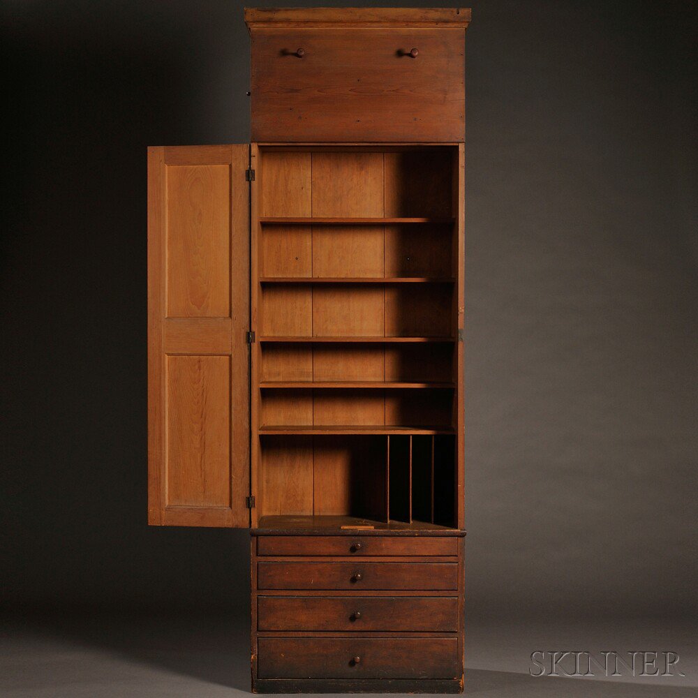 Appraisal: Shaker Pine Schoolhouse Cupboard and Case of Drawers Mount Lebanon