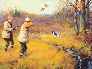 Appraisal: FRANK B HOFFMAN - Fall Outing oil on board x