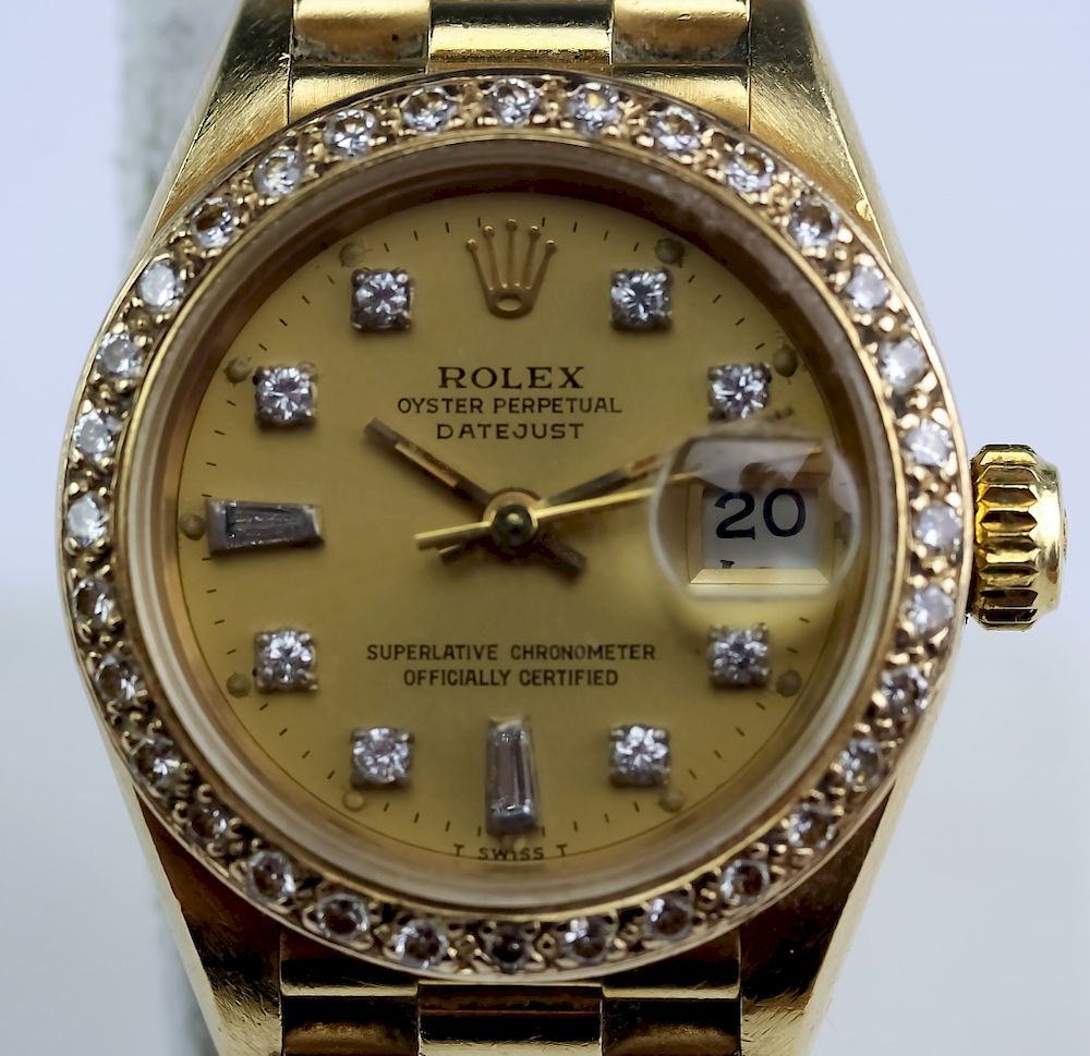 Appraisal: Rolex Watch K Gold Date Just Diamond Bezel Dial Ladies