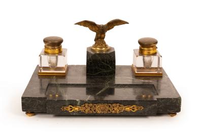 Appraisal: An Empire style inkstand with eagle surmount on a veined