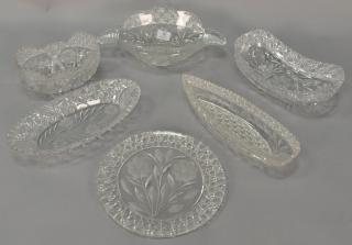 Appraisal: Six cut crystal glass dishes with etched floral design lg