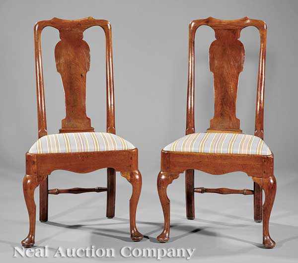 Appraisal: A Pair of Queen Anne Carved Walnut Side Chairs early