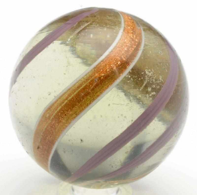 Appraisal: Large Banded Lutz Marble Clear base lutz with lavender bands