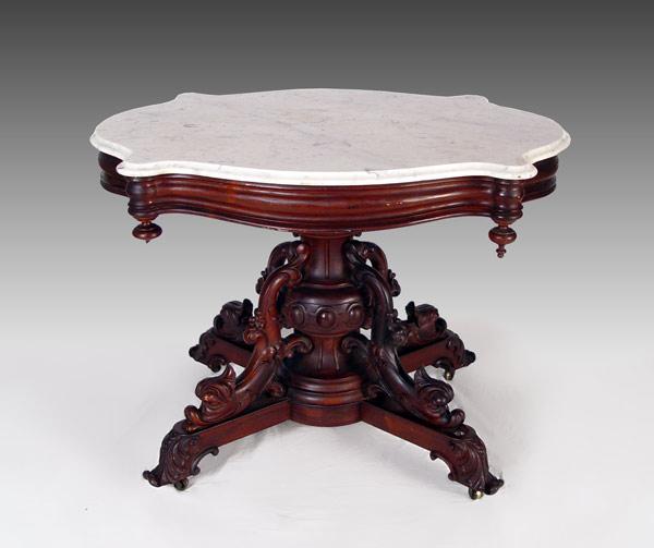 Appraisal: BELTER BAUDOINE QUALITY MARBLE TOP ROSEWOOD TABLE Mid Rococo Victorian