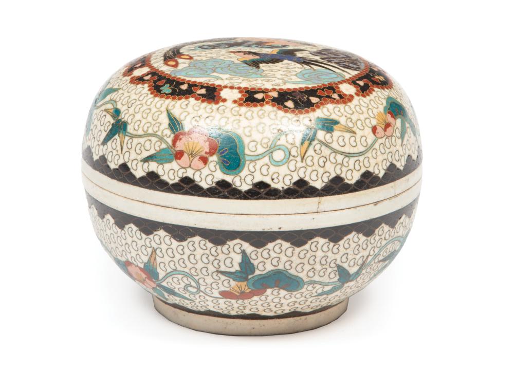 Appraisal: Japanese Totai Shippo Cloisonne-on-Porcelain Covered Box Meiji Period - decorated