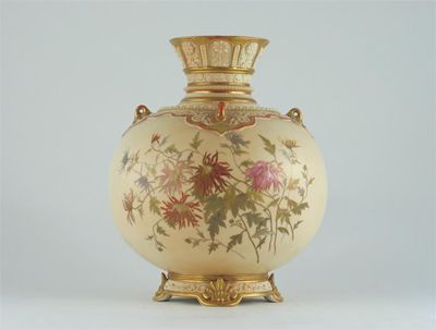 Appraisal: A Royal Worcester globular vase decorated with wilting chrysanthemums on