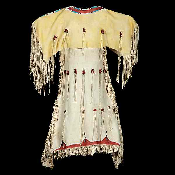 Appraisal: Southern Cheyenne Beaded Hide Dress thread-sewn and beaded using colors