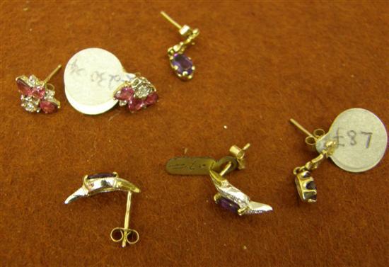 Appraisal: Three pairs of hallmarked ct gold gem set earrings