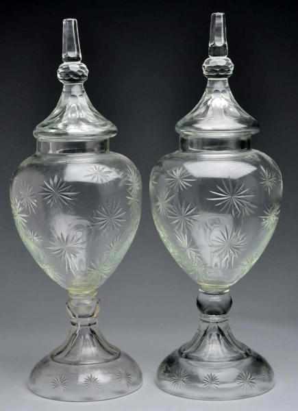 Appraisal: Lot of Glass Star Pattern Apothercary Jars Description Matching pair