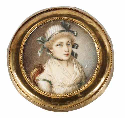 Appraisal: French miniature watercolor on ivory portrait early th c of