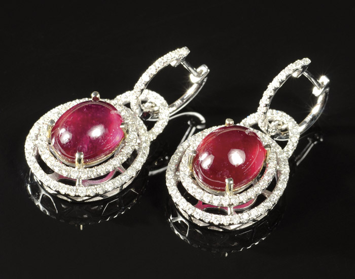 Appraisal: PAIR OF RUBY AND DIAMOND EARRINGS each k white gold