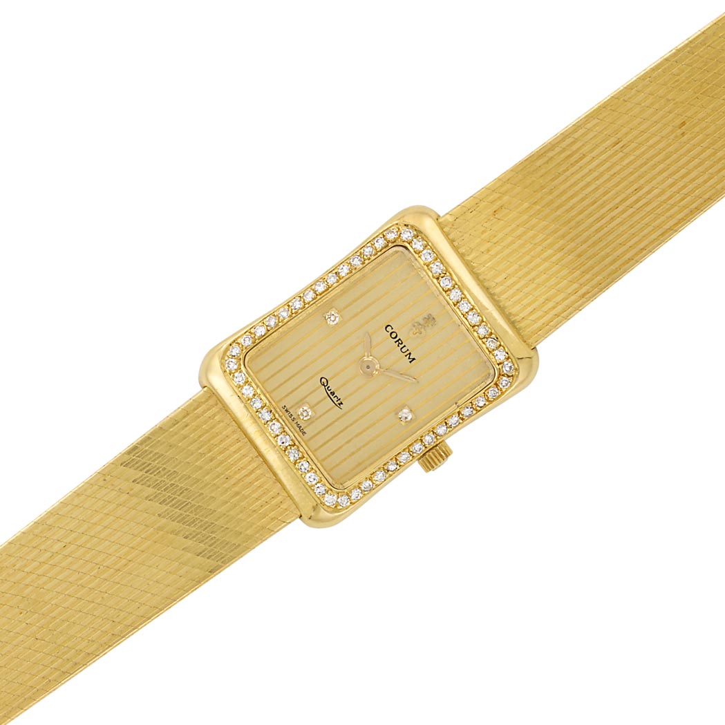 Appraisal: Lady's Gold and Diamond Wristwatch Corum kt quartz diamond markers