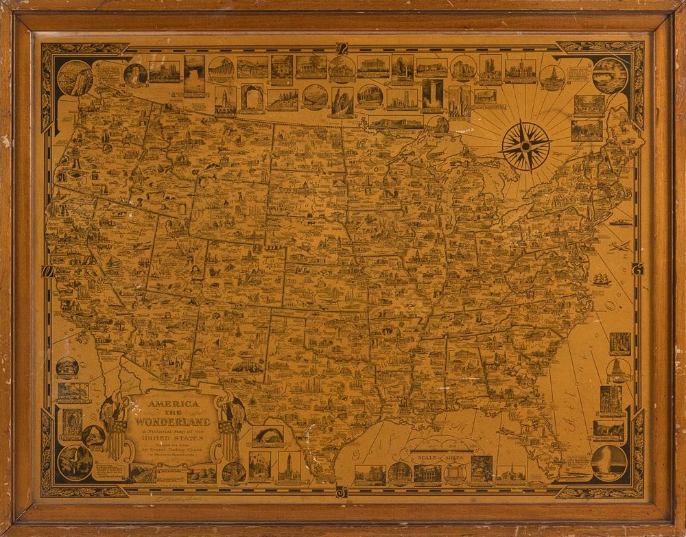 Appraisal: AMERICA THE WONDERLAND MAP DATED X FRAMED X AMERICA THE