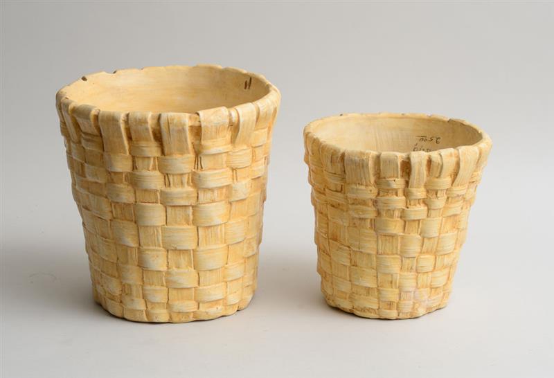 Appraisal: TWO WOVEN CERAMIC JARDINI RES x in diam and x