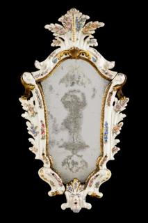 Appraisal: Porcelain and Etched Glass Mirror Dresden Style Continental early th