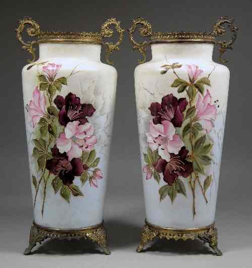 Appraisal: A pair of late th Century Continental opaque glass and