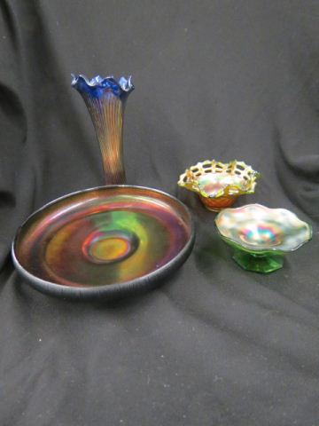 Appraisal: pcs Carnival Glass basket style dish bowl green compote cobalt