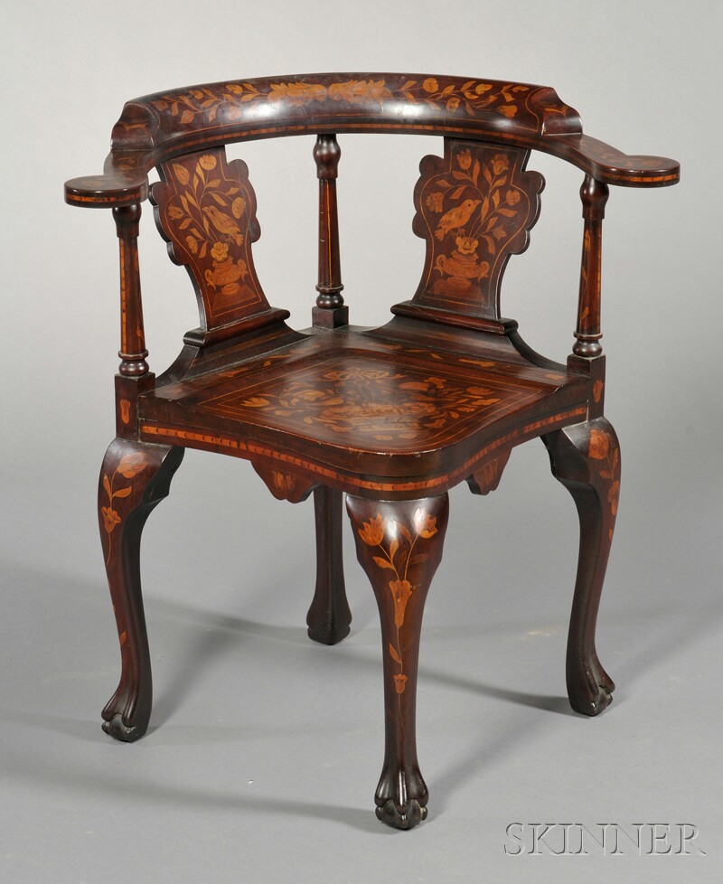 Appraisal: Marquetry Corner Chair th century or th century decorated allover