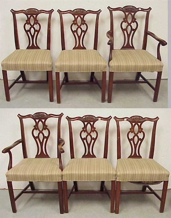 Appraisal: Six th C Chippendale style dining room chairs two with