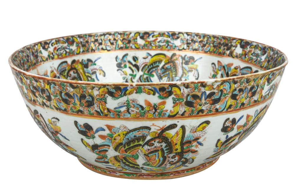 Appraisal: CHINESE PORCELAIN PUNCH BOWLcirca th Century with butterfly decoration on