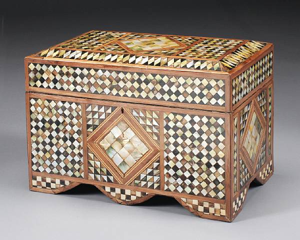 Appraisal: A Levantine shell inlaid table casket Of typical form with