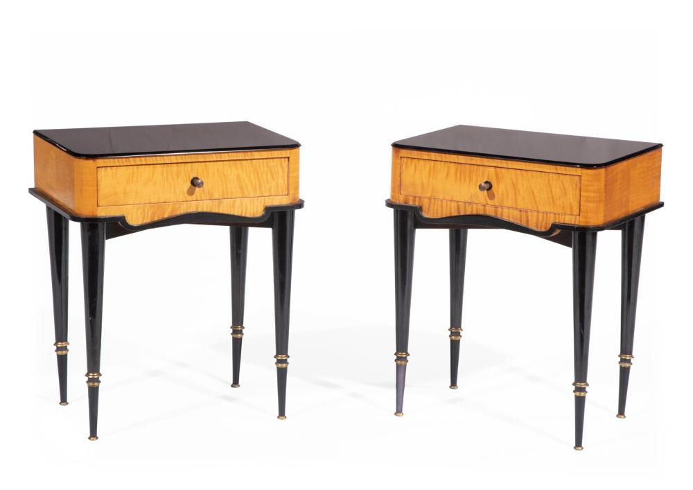 Appraisal: Pair of Art Moderne Ebonized and Birch Nightstands manner of