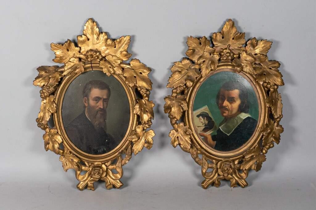 Appraisal: oval oil on board portraits in gilt wood frames frame