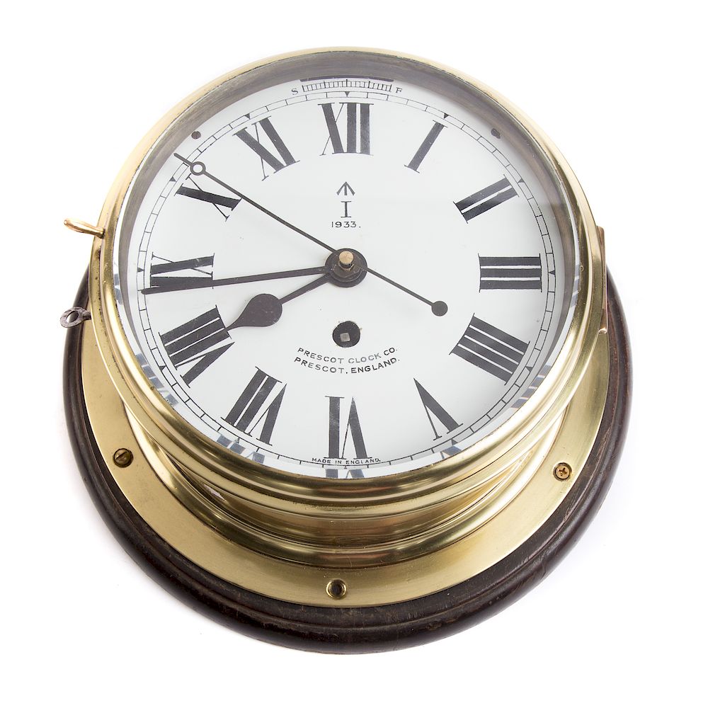 Appraisal: Prescott Clock Co brass Bulkhead clock dated porthole style brass