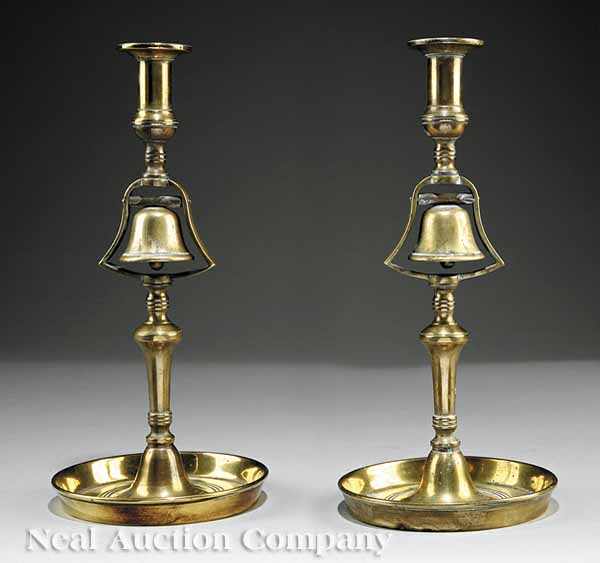 Appraisal: A Pair of French Brass Tavern Candlesticks th c circular