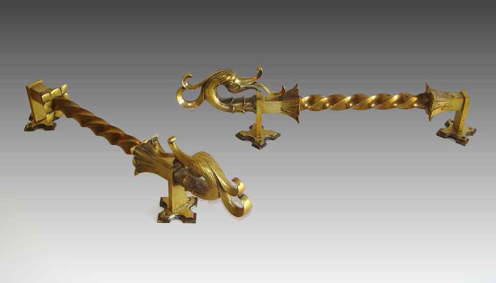 Appraisal: PAIR ARCHITECTURAL BRASS DRAGON DOOR PULLS Ornate figural dragon head