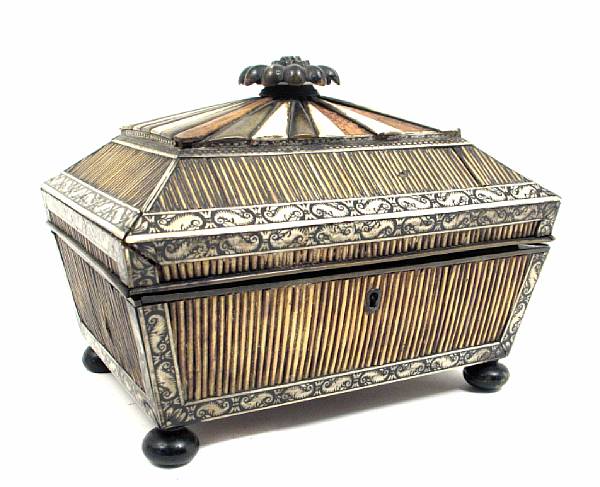 Appraisal: An Anglo Indian ivory horn and quill work box height