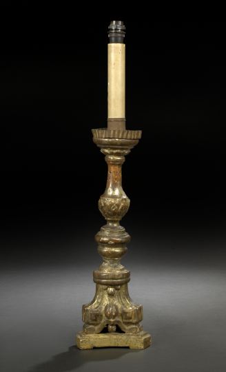 Appraisal: Italian Turned and Carved Giltwood Candlestick first quarter th century