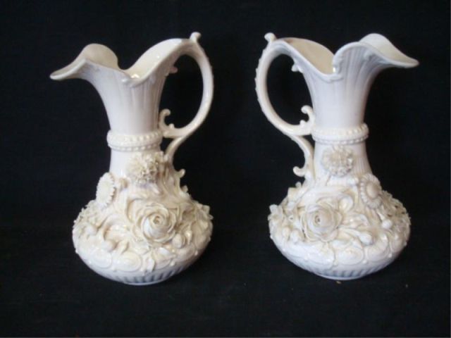 Appraisal: Pair of BELLEEK Black Mark Jugs Old black mark on